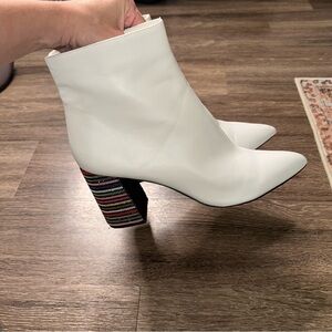 Betsey Johnson Kassie White Beaded Rhinestone Pointed-Toe
Ankle Boots